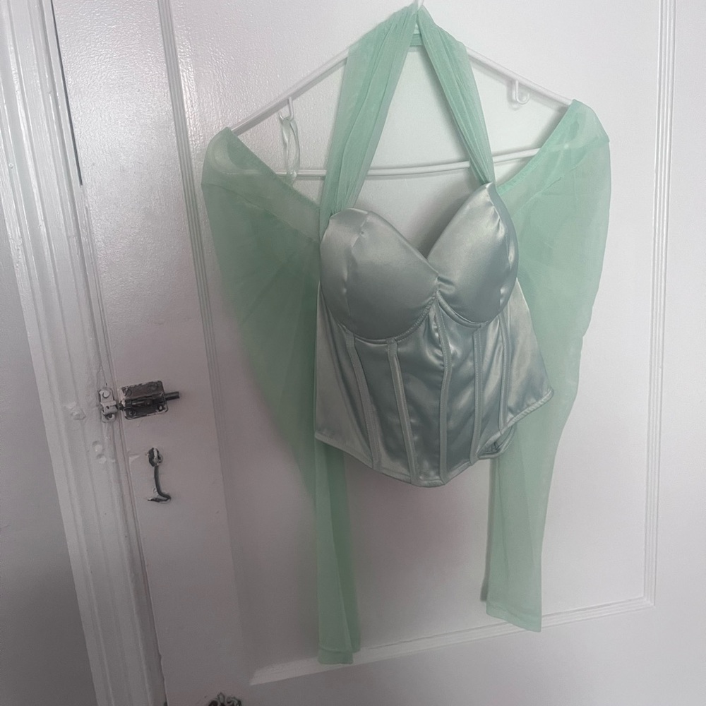 Windsor Satin Corset with Sheer Green Wrap